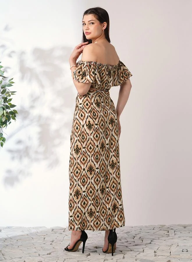 globus Brown Ikat Crop Top and Maxi Skirt Co-Ords