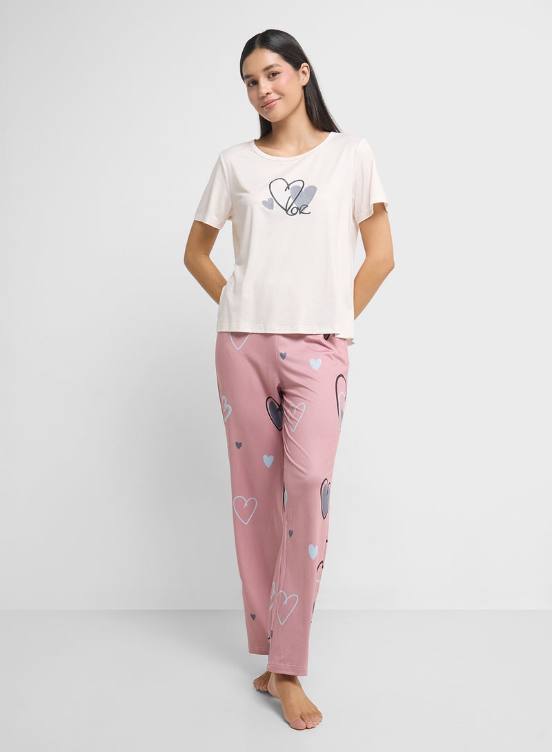 Ginger Heart Print T-Shirt & Pyjama Set  - Image 1
