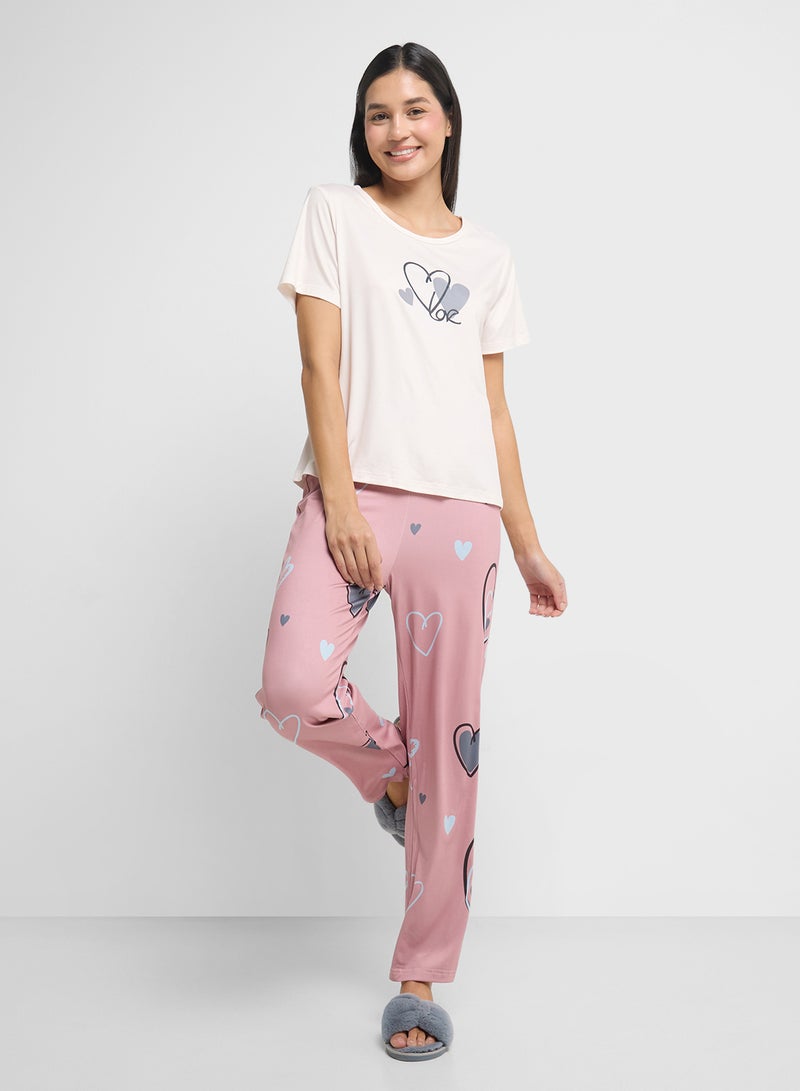 Ginger Heart Print T-Shirt & Pyjama Set  - Image 5