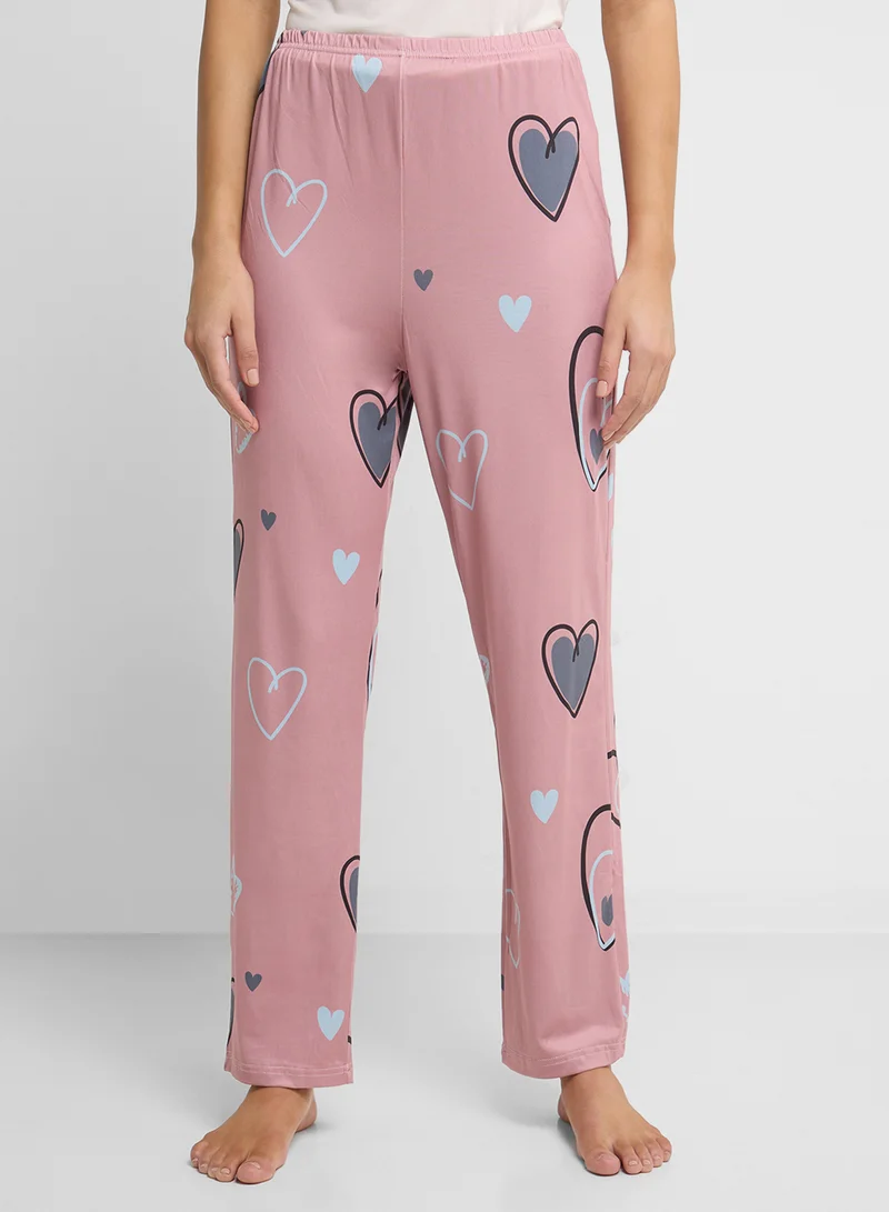 Ginger Heart Print T-Shirt & Pyjama Set