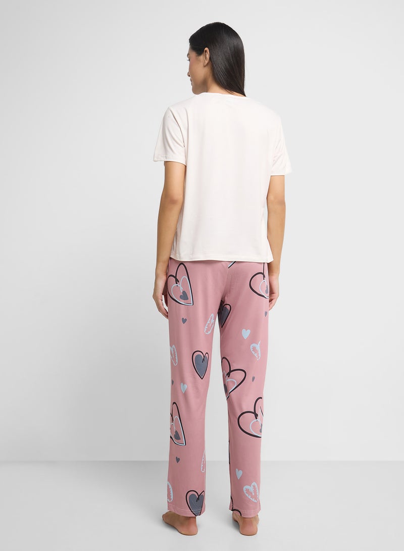 Ginger Heart Print T-Shirt & Pyjama Set  - Image 2