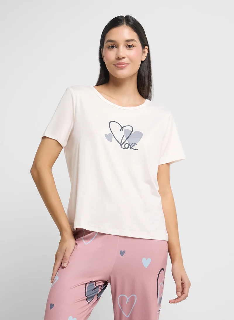 Ginger Heart Print T-Shirt & Pyjama Set