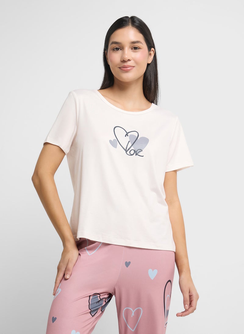 Ginger Heart Print T-Shirt & Pyjama Set  - Image 3