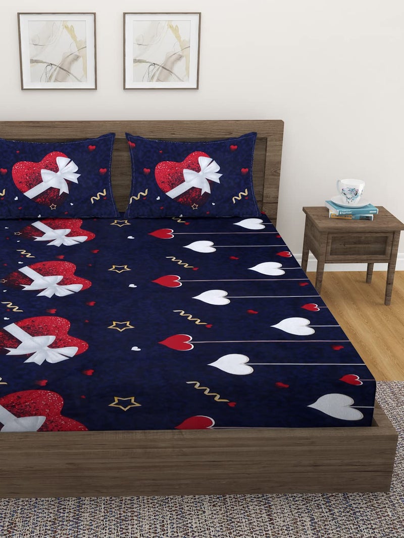 Fashion String 144 TC Microfibre Dark Blue Double Bedsheet with 2 Pillow Covers - Image 2