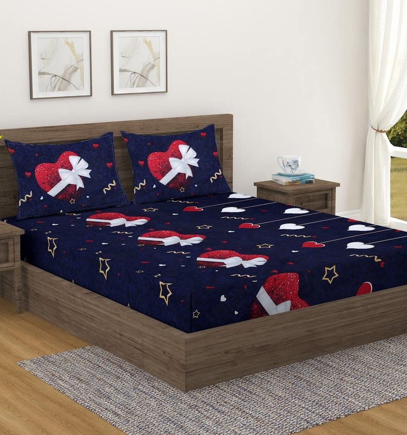 Fashion String 144 TC Microfibre Dark Blue Double Bedsheet with 2 Pillow Covers - Image 1