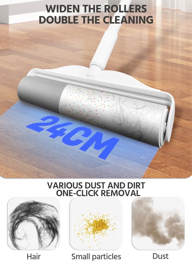 Floor Lint Roller with 5 Refills | 9.45"（124cm*24cm） Extra Wide & Ultra Sticky | Long Handle Pet Hair Remover for Carpet, Couch, Bed & Hard Floors | Large-Surface Lint Remover Tool - Image 3