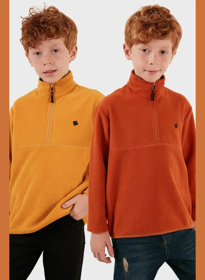 Lela Lela Soft Texture Zippered Stand Collar Raised 2-Pack Polar Kids POLAR 5905002S2