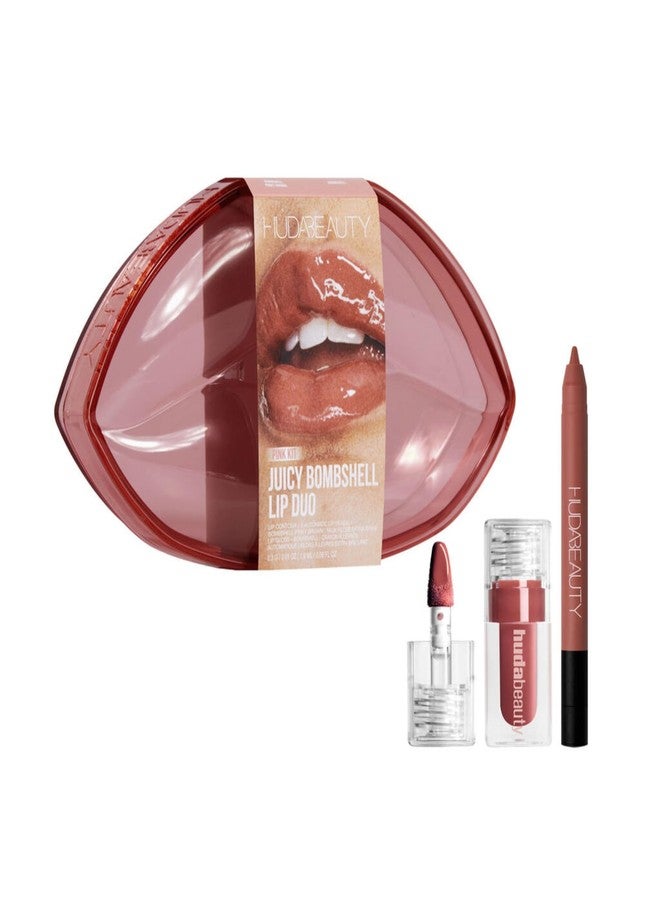 Huda Limited Edition Pink Kit Juicy Bombshell Lip Duo - Lip Pencil and Lip Gloss - Travel Size - Image 1