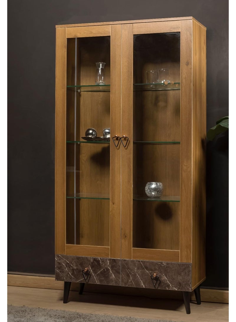 Modern MDF Wood Niche with Glass Doors and Marble Bottom Drawer - Size 200x40x100cm