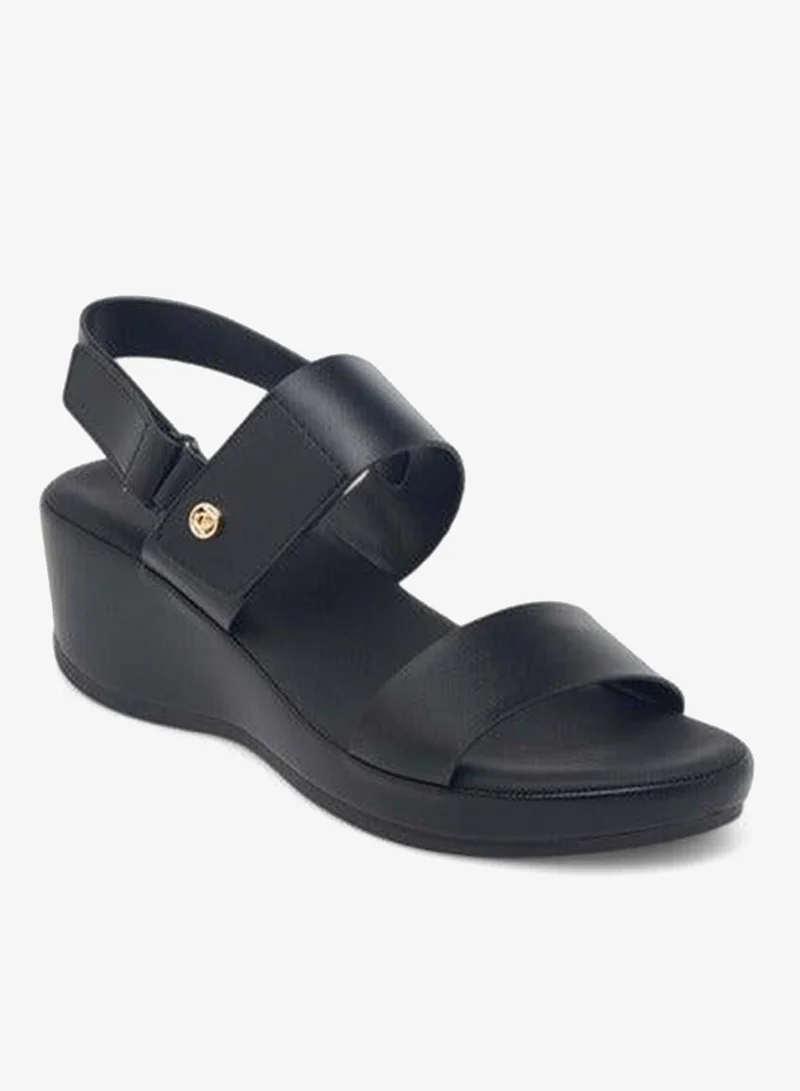 Women's Solid Open Toe Wedge Heel Sandals with Hook and Loop Closure