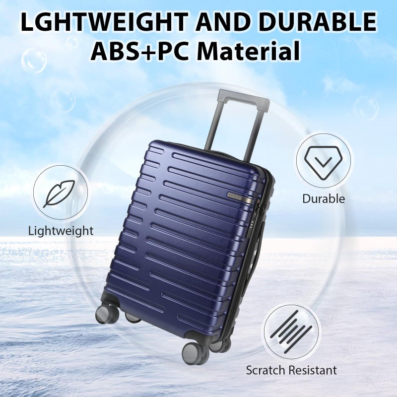 EMPSIGN Carry On Luggage with Spinner Wheels, Hard Shell Carry-On Expandable Suitcase 21x14x9 Airline Approved & Built-in TSA Lock, Durable Travel Rolling Suitcase, Carry-On 20-Inch, Navy - Image 3