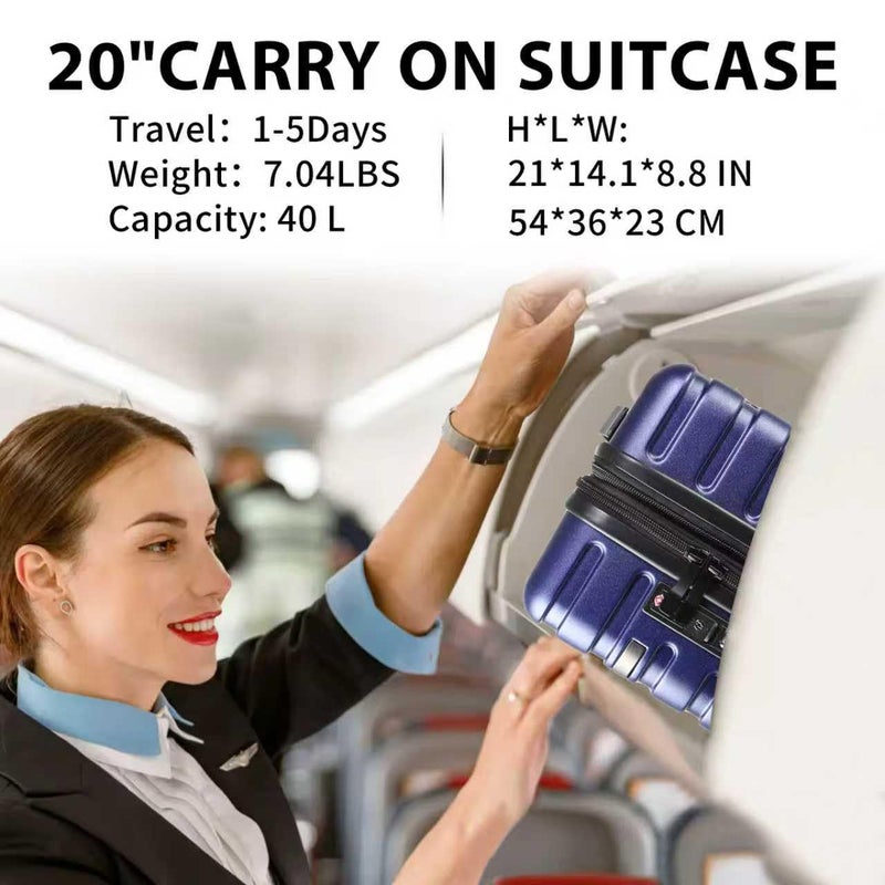 EMPSIGN Carry On Luggage with Spinner Wheels, Hard Shell Carry-On Expandable Suitcase 21x14x9 Airline Approved & Built-in TSA Lock, Durable Travel Rolling Suitcase, Carry-On 20-Inch, Navy - Image 2