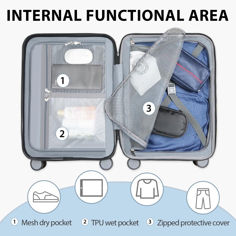 EMPSIGN Carry On Luggage with Spinner Wheels, Hard Shell Carry-On Expandable Suitcase 21x14x9 Airline Approved & Built-in TSA Lock, Durable Travel Rolling Suitcase, Carry-On 20-Inch, Navy - Image 5