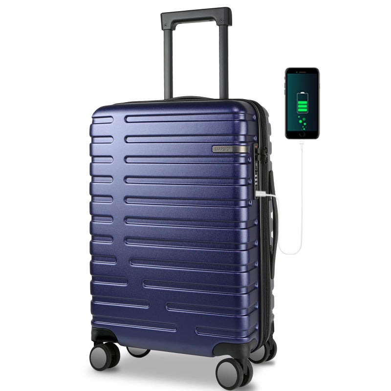 EMPSIGN Carry On Luggage with Spinner Wheels, Hard Shell Carry-On Expandable Suitcase 21x14x9 Airline Approved & Built-in TSA Lock, Durable Travel Rolling Suitcase, Carry-On 20-Inch, Navy - Image 1
