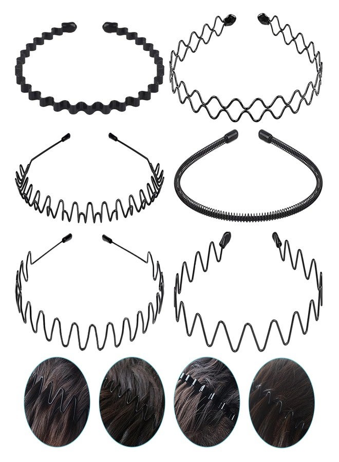 JERLITU Metal Headbands for Men, Women Fashion Hair Bands, Adjustable Wavy Headband, Unisex Black Simple Non-Slip Sports Headband（6 Pack ） - Image 1