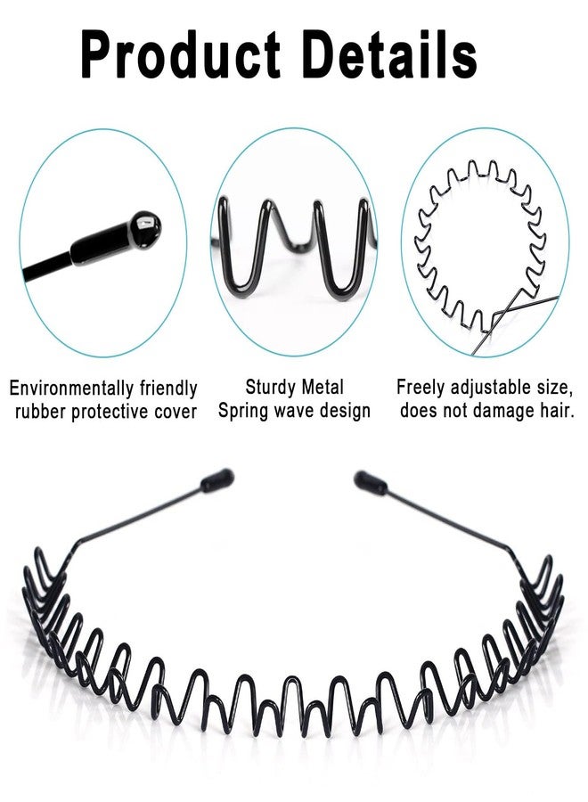 JERLITU Metal Headbands for Men, Women Fashion Hair Bands, Adjustable Wavy Headband, Unisex Black Simple Non-Slip Sports Headband（6 Pack ） - Image 2