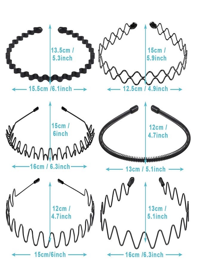 JERLITU Metal Headbands for Men, Women Fashion Hair Bands, Adjustable Wavy Headband, Unisex Black Simple Non-Slip Sports Headband（6 Pack ） - Image 3