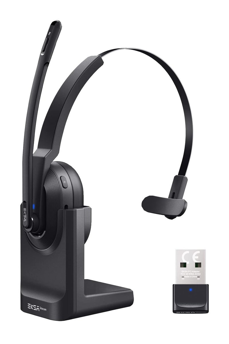 إكسا سماعة إيكسا اللاسلكية مع إلغاء الضوضاء بالذكاء الاصطناعي - بطارية تعمل حتى 45 ساعة - سماعة سائقي الشاحنات مع مستقبل USB وقاعدة شحن - مثالية للكمبيوتر، المكتب المنزلي، مراكز الاتصال، والسائقين - Image 1