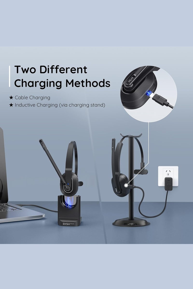 إكسا سماعة إيكسا اللاسلكية مع إلغاء الضوضاء بالذكاء الاصطناعي - بطارية تعمل حتى 45 ساعة - سماعة سائقي الشاحنات مع مستقبل USB وقاعدة شحن - مثالية للكمبيوتر، المكتب المنزلي، مراكز الاتصال، والسائقين - Image 3