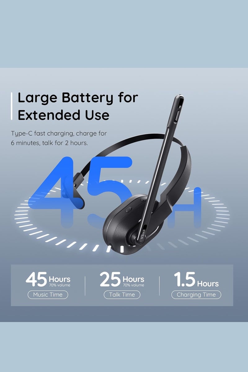 إكسا سماعة إيكسا اللاسلكية مع إلغاء الضوضاء بالذكاء الاصطناعي - بطارية تعمل حتى 45 ساعة - سماعة سائقي الشاحنات مع مستقبل USB وقاعدة شحن - مثالية للكمبيوتر، المكتب المنزلي، مراكز الاتصال، والسائقين - Image 4