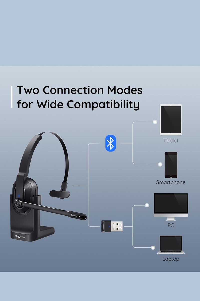 إكسا سماعة إيكسا اللاسلكية مع إلغاء الضوضاء بالذكاء الاصطناعي - بطارية تعمل حتى 45 ساعة - سماعة سائقي الشاحنات مع مستقبل USB وقاعدة شحن - مثالية للكمبيوتر، المكتب المنزلي، مراكز الاتصال، والسائقين - Image 5
