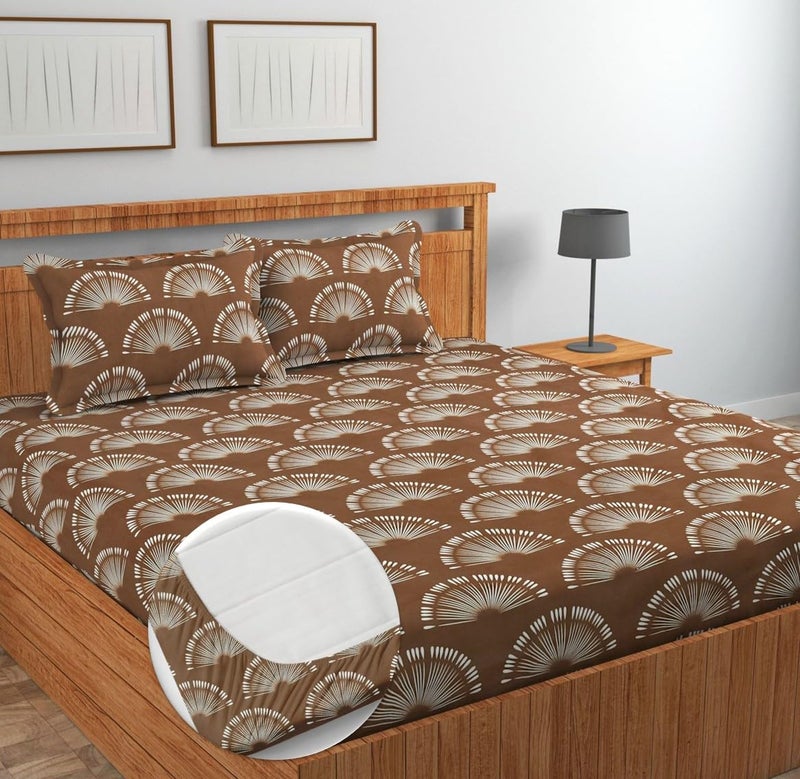 NEW LEAF Pure Cotton All Round Elastic Fitted Bedsheets for Double Bed with 2 Pillow Covers 220tc Supersoft |Wrinkel-Free Size - 72x78+10 inches, Brown - Image 5