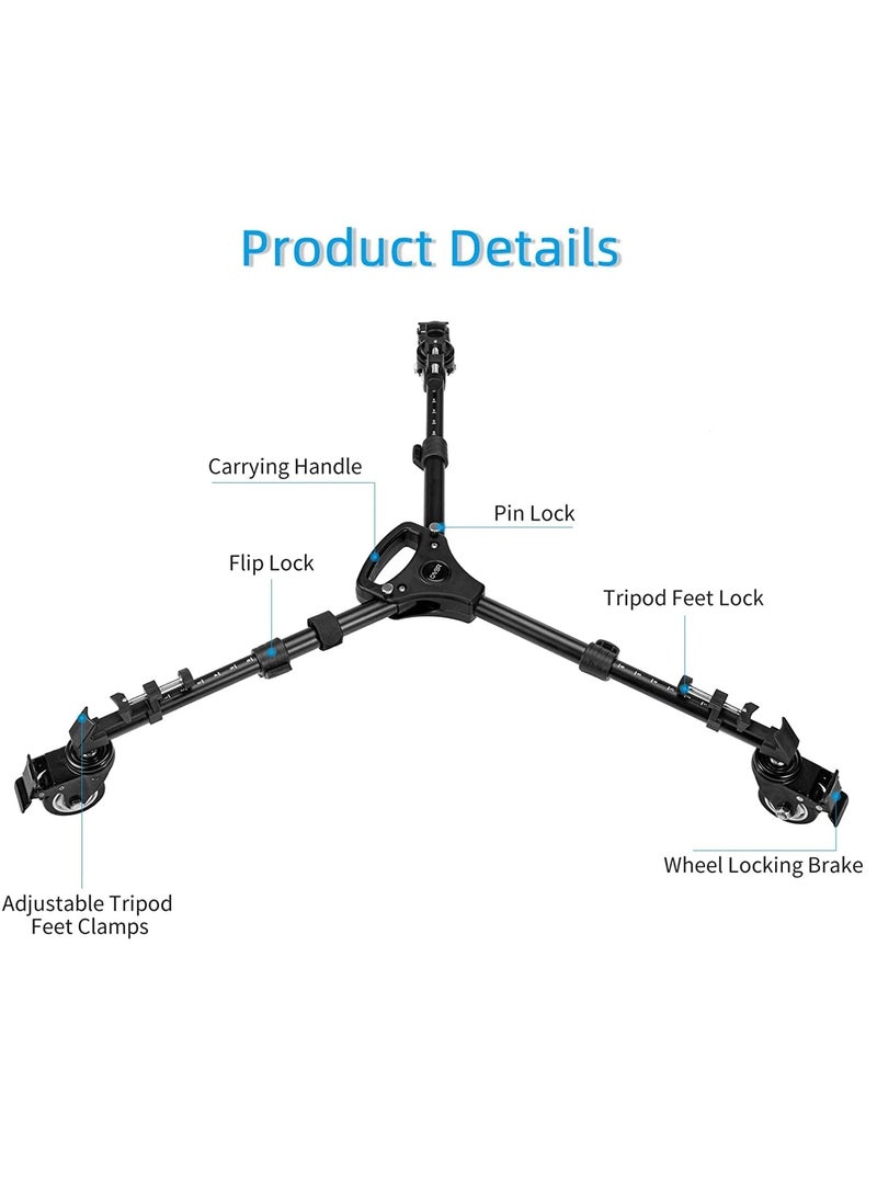 TD03 Heavy Duty Tripod Dolly with 3" Large Wheels and Carrying Case for Most Tripods, Light Stands, Load up to 66lbs, Designed for Photography, Videos, Studio Lights - Image 3