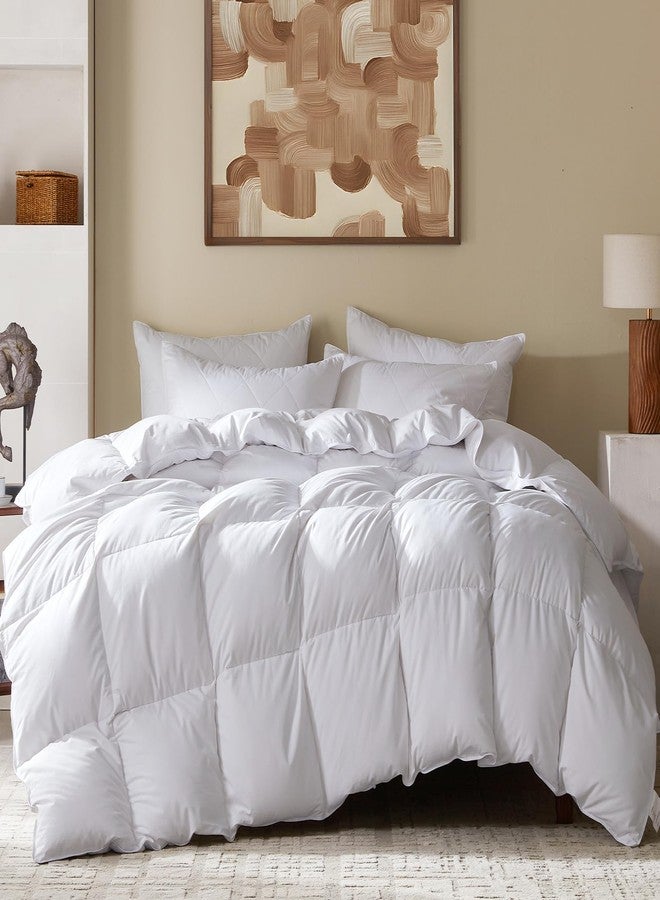 Three Geese Queen Size Goose Feather Down Fiber Comforter - Ultral Soft All-Season Down Duvet Insert Fluffy Baffle Box Design with 8 Corner Loops for Warmth and Softness. - Image 1