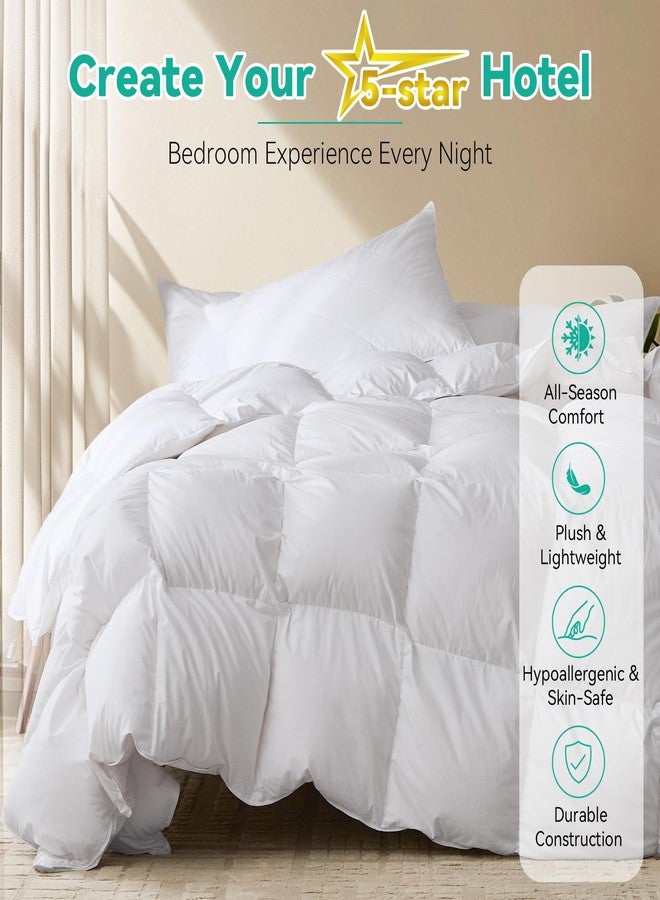 Three Geese Queen Size Goose Feather Down Fiber Comforter - Ultral Soft All-Season Down Duvet Insert Fluffy Baffle Box Design with 8 Corner Loops for Warmth and Softness. - Image 2