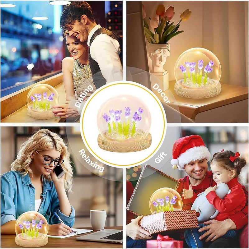 Goodern 16 Flowers DIY Tulip Night Light Handmade Decoration Tulip Artificial Flower Craft Gift Simulation Flower Bedroom Table Lamp Kids Girl Couple Gift Atmosphere Decoration Desk Ornament (Purple) - Image 5