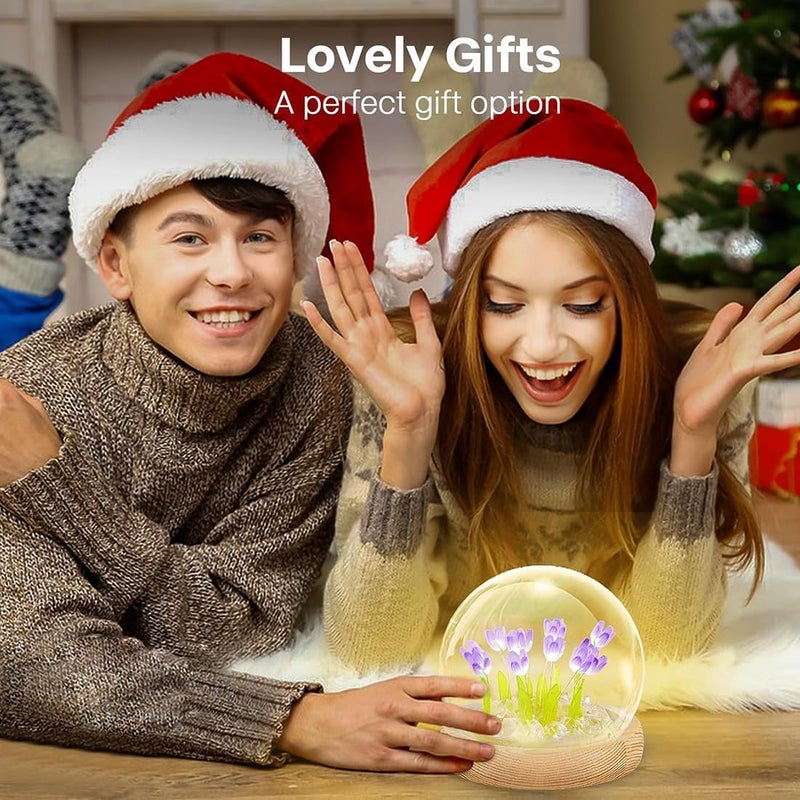 Goodern 16 Flowers DIY Tulip Night Light Handmade Decoration Tulip Artificial Flower Craft Gift Simulation Flower Bedroom Table Lamp Kids Girl Couple Gift Atmosphere Decoration Desk Ornament (Purple) - Image 4