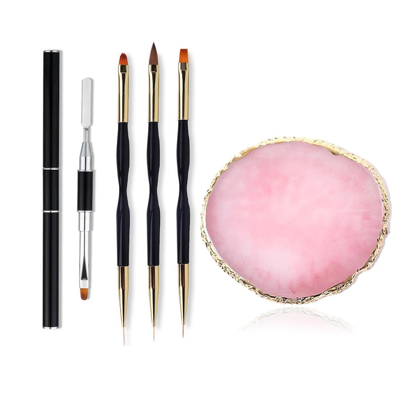 FULINJOY 5Pcs Nail Art Tools Resin Nail Art Palette 1 Polygel Brush Picker Brush 3 Nail Art Painting Brushes Nail Polish Mixing Palette DoubleEnded Pen Nail Liner Brush Nail Drawing Brushes - Image 3