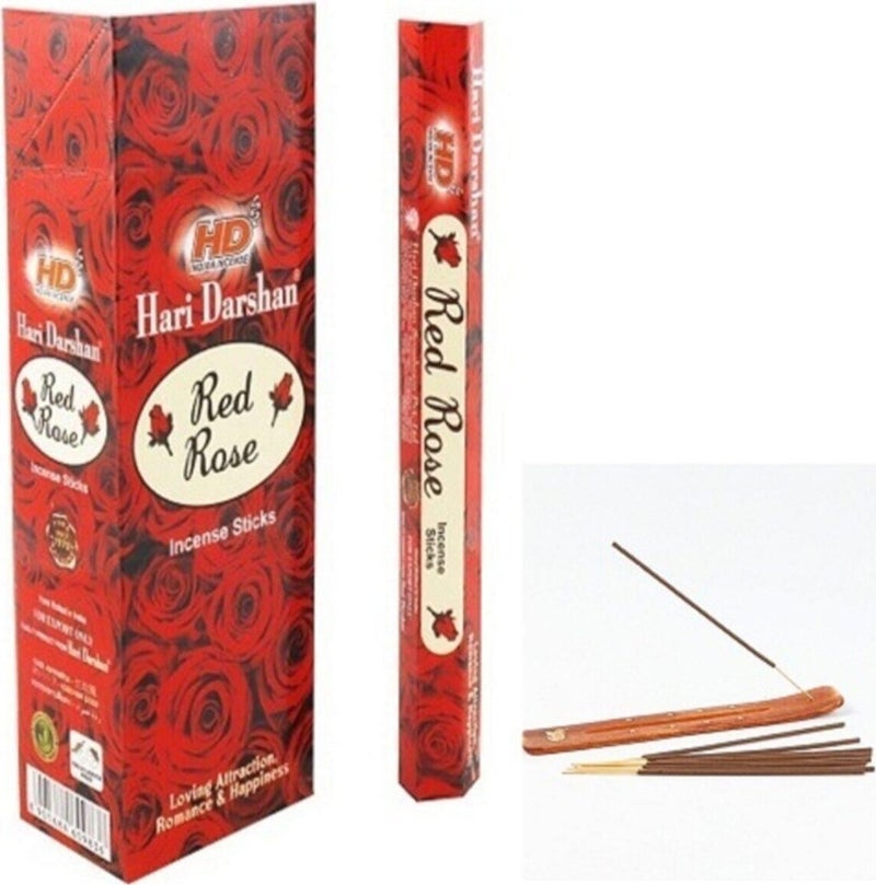 Hari Darshan Red Rose&Red Rose Flower Fragrance 20 Pieces Incense Sticks 1 Piece Boat Incense Burner