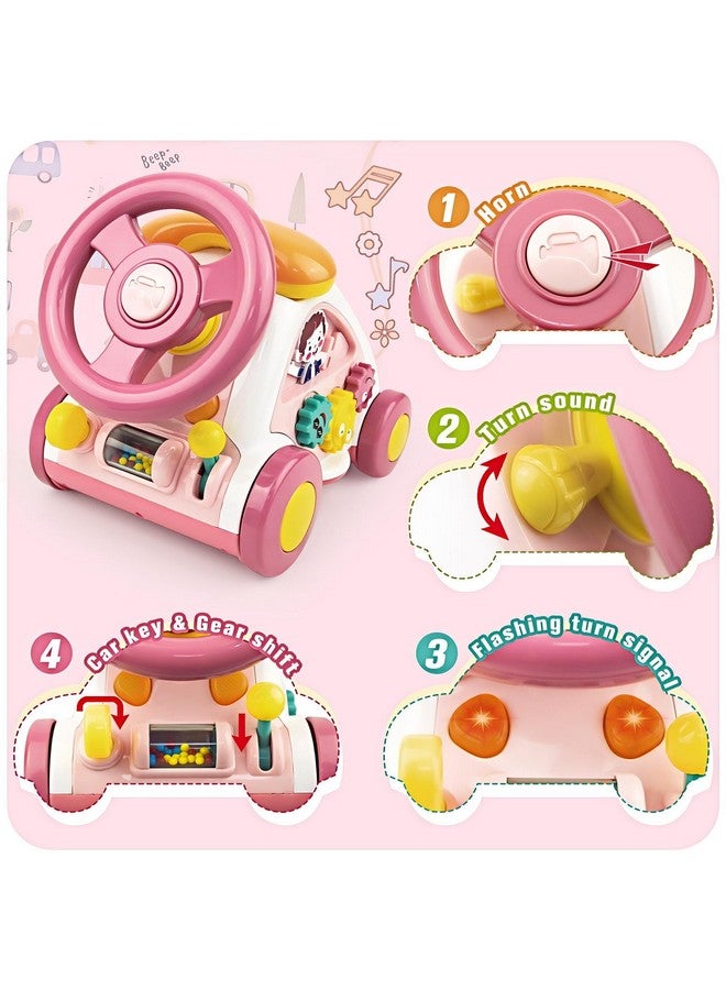 Love&Mini Baby Musical Toys for 1 Year Old Girl - Crawling Steering Wheel Toys with Car, Telephone, Lights & Sounds - Multi-Functional Educational Gifts for 18+ Months Old Girls Birthday Xmas - Image 4