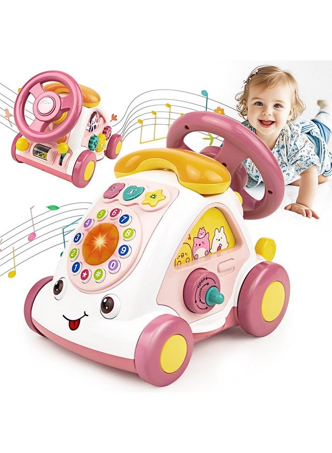 Love&Mini Baby Musical Toys for 1 Year Old Girl - Crawling Steering Wheel Toys with Car, Telephone, Lights & Sounds - Multi-Functional Educational Gifts for 18+ Months Old Girls Birthday Xmas - Image 1