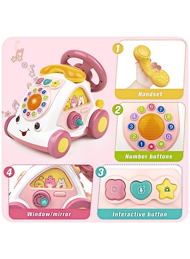 Love&Mini Baby Musical Toys for 1 Year Old Girl - Crawling Steering Wheel Toys with Car, Telephone, Lights & Sounds - Multi-Functional Educational Gifts for 18+ Months Old Girls Birthday Xmas - Image 3