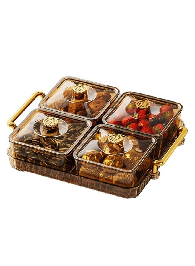WALALLA Divided 4-Grid Snack Tray Portable Clear Elegant Removable Fashion Sectioned Serving Tray With Lid & Handle For Snacks Appetizers Nuts Candy,Golden - Image 2