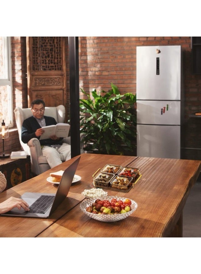 WALALLA Divided 4-Grid Snack Tray Portable Clear Elegant Removable Fashion Sectioned Serving Tray With Lid & Handle For Snacks Appetizers Nuts Candy,Golden - Image 3