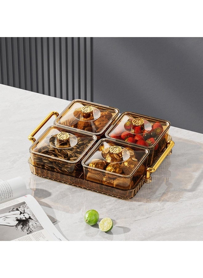 WALALLA Divided 4-Grid Snack Tray Portable Clear Elegant Removable Fashion Sectioned Serving Tray With Lid & Handle For Snacks Appetizers Nuts Candy,Golden - Image 4