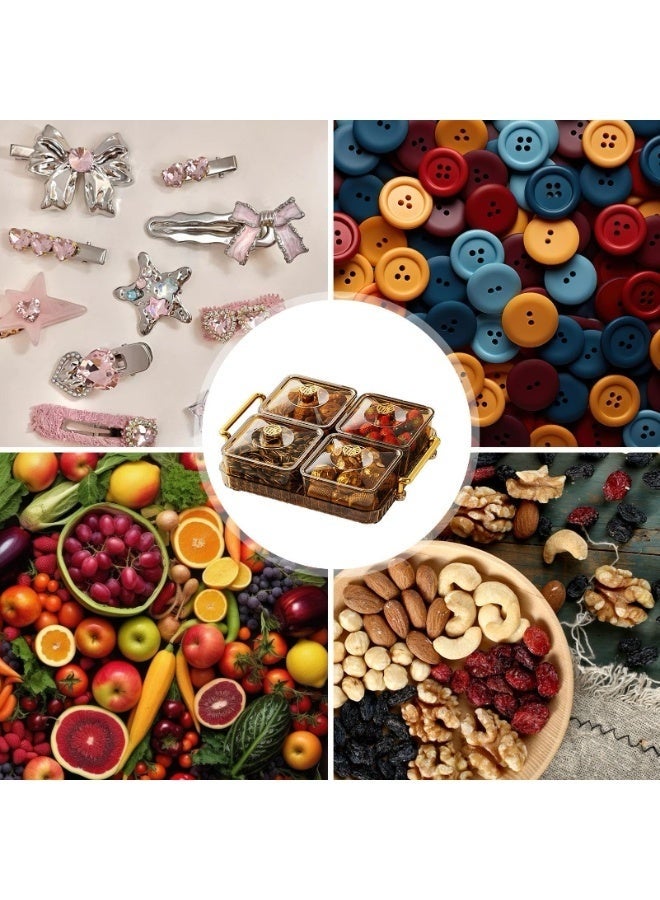 WALALLA Divided 4-Grid Snack Tray Portable Clear Elegant Removable Fashion Sectioned Serving Tray With Lid & Handle For Snacks Appetizers Nuts Candy,Golden - Image 5