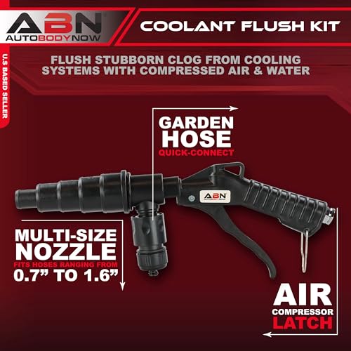 ABN Radiator Flush Kit Gun with Garden Hose Quick Connect for Automotive Coolant Flush - AC Cooling System Flusher Tool, Air and Water Combo Blackflush Flushing Set with Nozzles for 19-40mm Hoses - Image 2