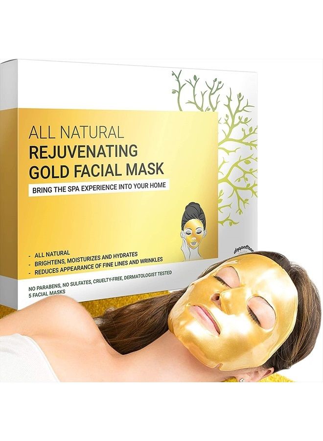 Doppeltree Gold Facial Mask - Premium Hydrogel Sheet Face Masks for Skin Care & Beauty, Hydrating & Anti Aging - Facemask with Collagen, Hyaluronic Acid & 24k Nano Gold - Formulated in San Francisco