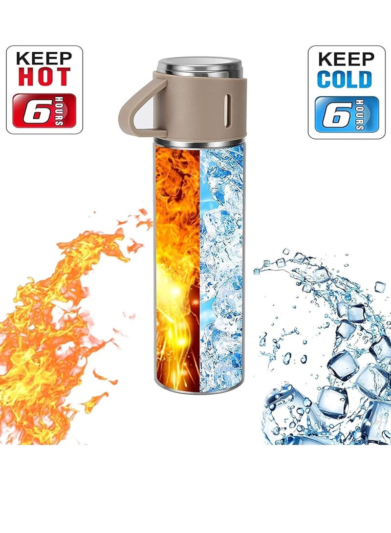 ELTRAZONE 500ml Stainless Steel Vacuum Thermos Flask with Silicone Handle & Insulated Water Bottle – Set of 2 Stainless Steel Cups for Hot & Cold Beverages, Outdoor Travel, Gift Box (2 Pack, Silver Beige)  - Image 2