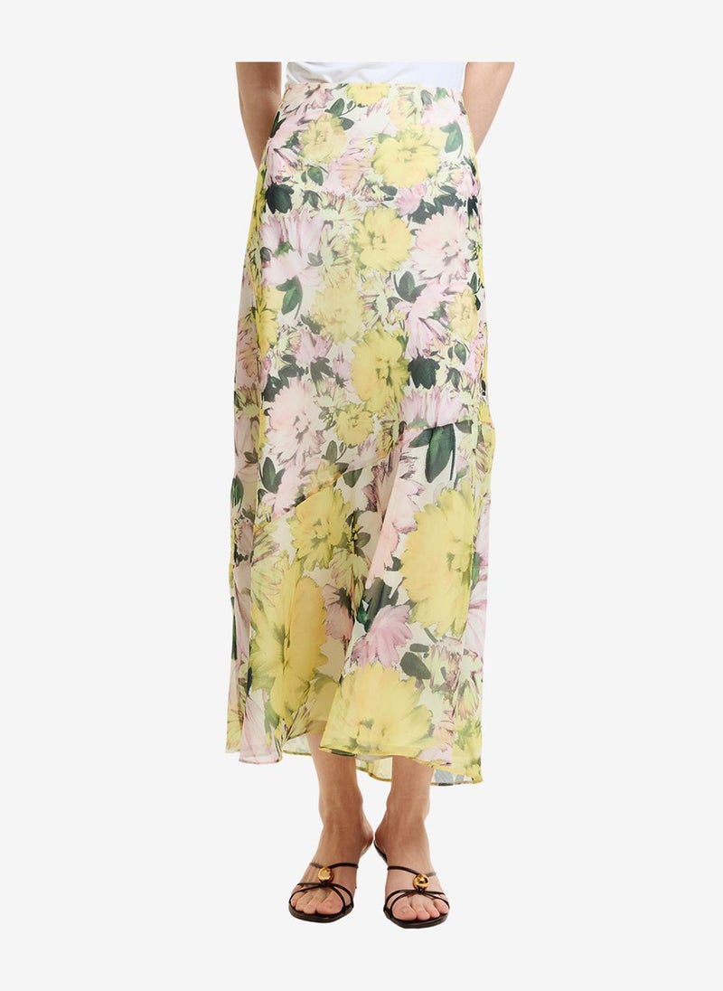 French Connection Women's Yellow Multi Carla Emina Chiffon Skirt - Image 4
