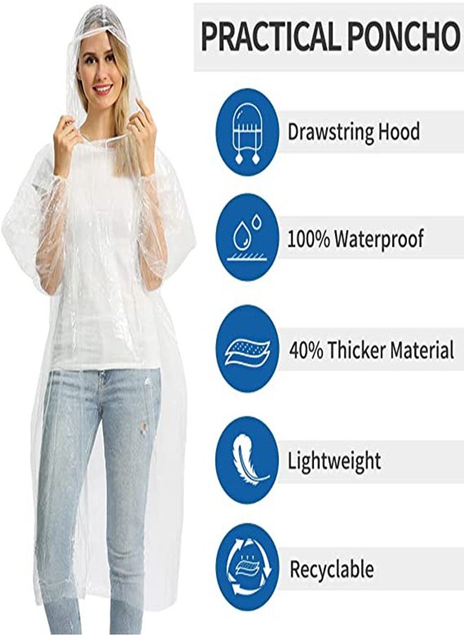 SYOSI - Disposable Rain Ponchos for Adult, 5Pcs Clear Rain Coat Jacket with Drawstring Hood and Elastic Sleeve for Women Men, for Travel Outdoor Amusement Park Hiking Emergency Disposable Poncho (White) - Image 1