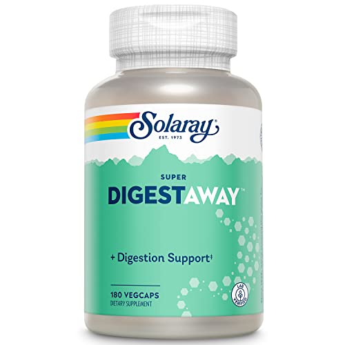 SOLARAY Super Digestaway Digestive Enzymes Pancreatin Papain Ginger Pepsin Betaine HCl Aloe Vera and More Digestion Nutrient Absorption Support Lab Verified 180 VegCaps