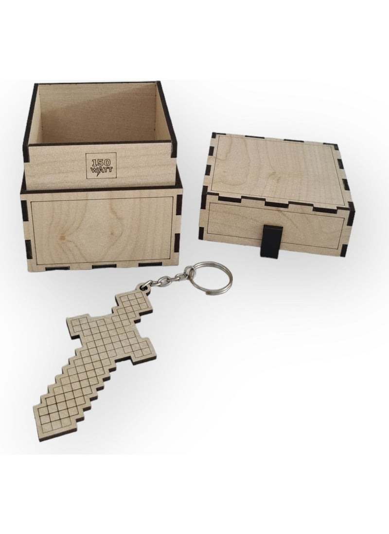 Dalyan Wooden Minecraft Chest and Sword Shaped Keychain  - Image 3