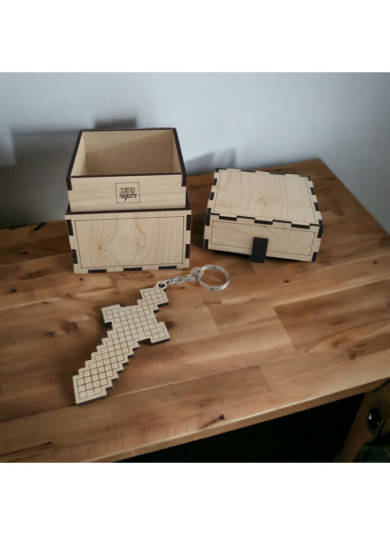 Dalyan Wooden Minecraft Chest and Sword Shaped Keychain  - Image 5