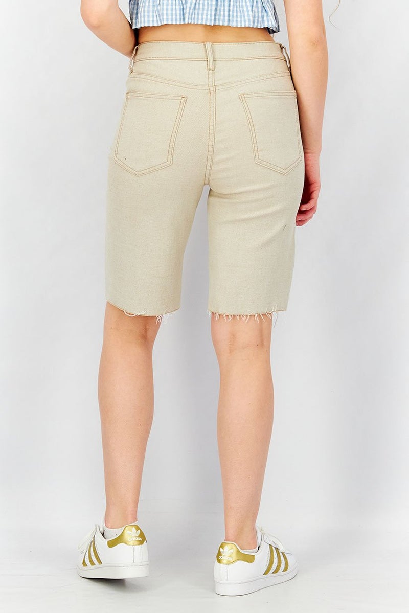 Oat Women High,Rise Bermuda Shorts, Light Tan - Image 2