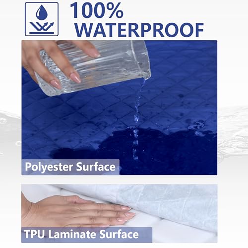 AVI 100% Waterproof & Dustproof Polyester Mattress Protector for Single Size Bed Mattress- with Elastic Bands (36" X 78", Navy Blue) - Image 3